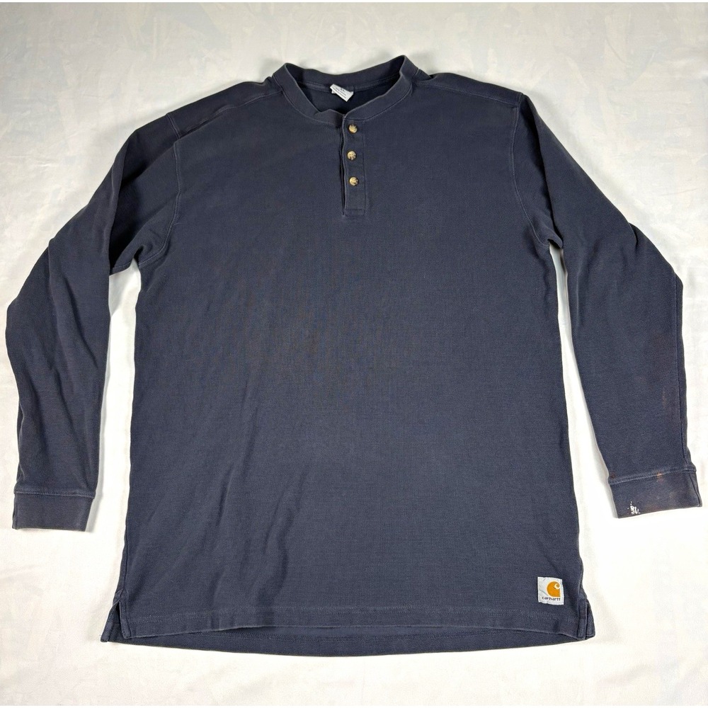 Carhartt Waffle Knit Thermal Henley Shirt Mens XL Navy Blue Long Sleeve Workwear